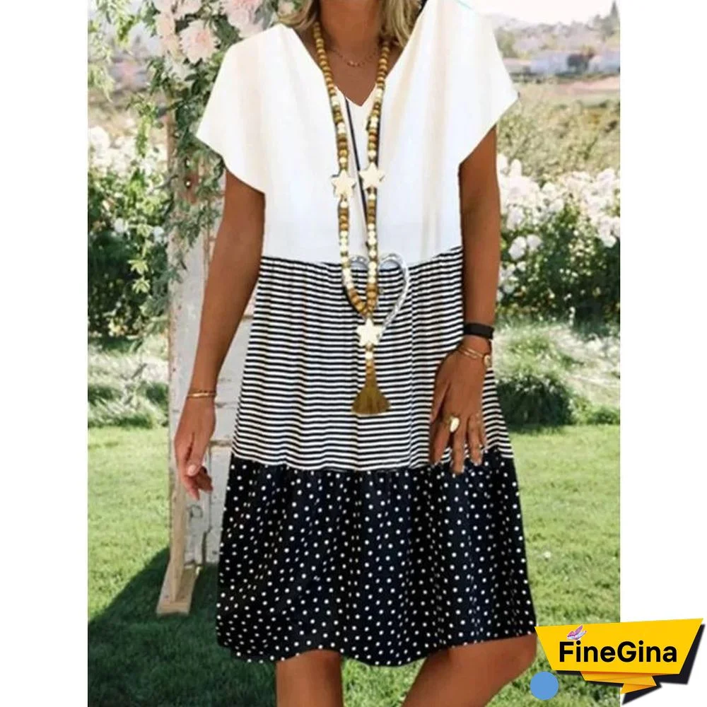 Neck Short Sleeve Cotton-Blend Dresses