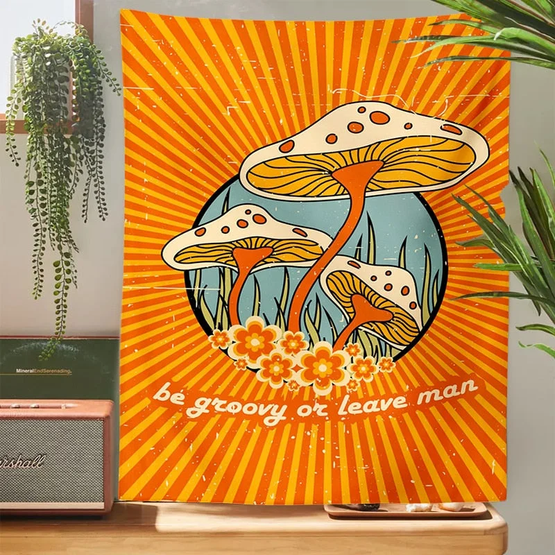 70s Mushroom Tapestry Wall Hanging Never Stop Growing Retro 70s Sun and Moon Wall Art Moon Groovy Decor Mushroom Decor hippie