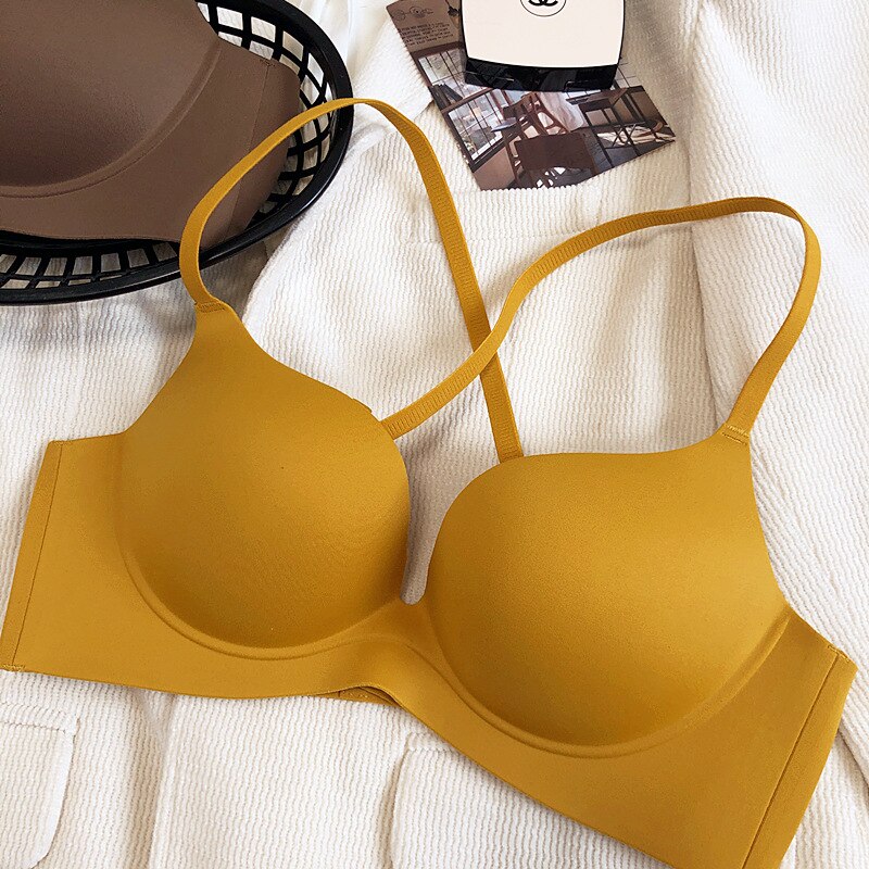 Bras-Non-marking beauty back gathering glossy bra soft steel ring on thin under thick underwear comfortable soft lingerie-Bras