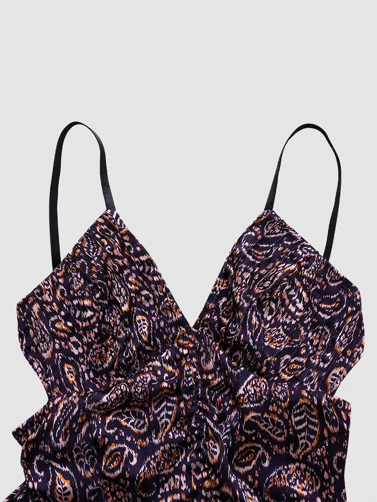 Paisley Print Open Back Adjustable Strap Knotted Vintage Dress