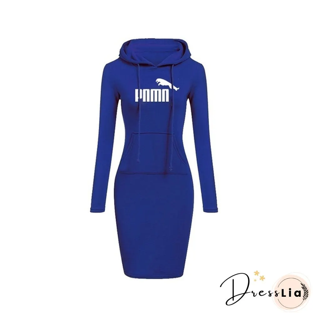 New Women Hoodie Dress Brand Printsd Long Sleeve Hoodie Casual Hooded Jumper Pockets Sweater Tops