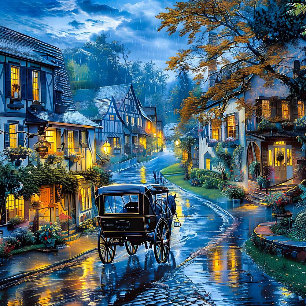 Street Night Scene 50*50cm(canvas) full round drill diamond painting