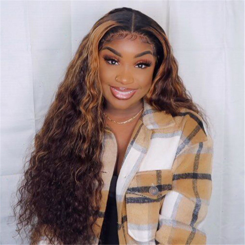 Mature Black Women Brown Gradient Synthetic Long Curly Wig Headgear