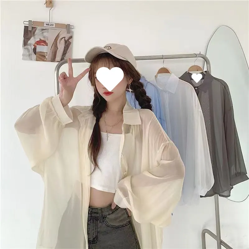 Brownm Brownm Thin Coat Women's Summer New Loose Anti-Ultraviolet Breathable Ice Sleeve Shirt Long-Sleeved Top