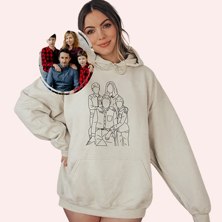 Custom Portrait Embroidered Sweatshirt, Custom Photo, Hoodie, Family Portrait