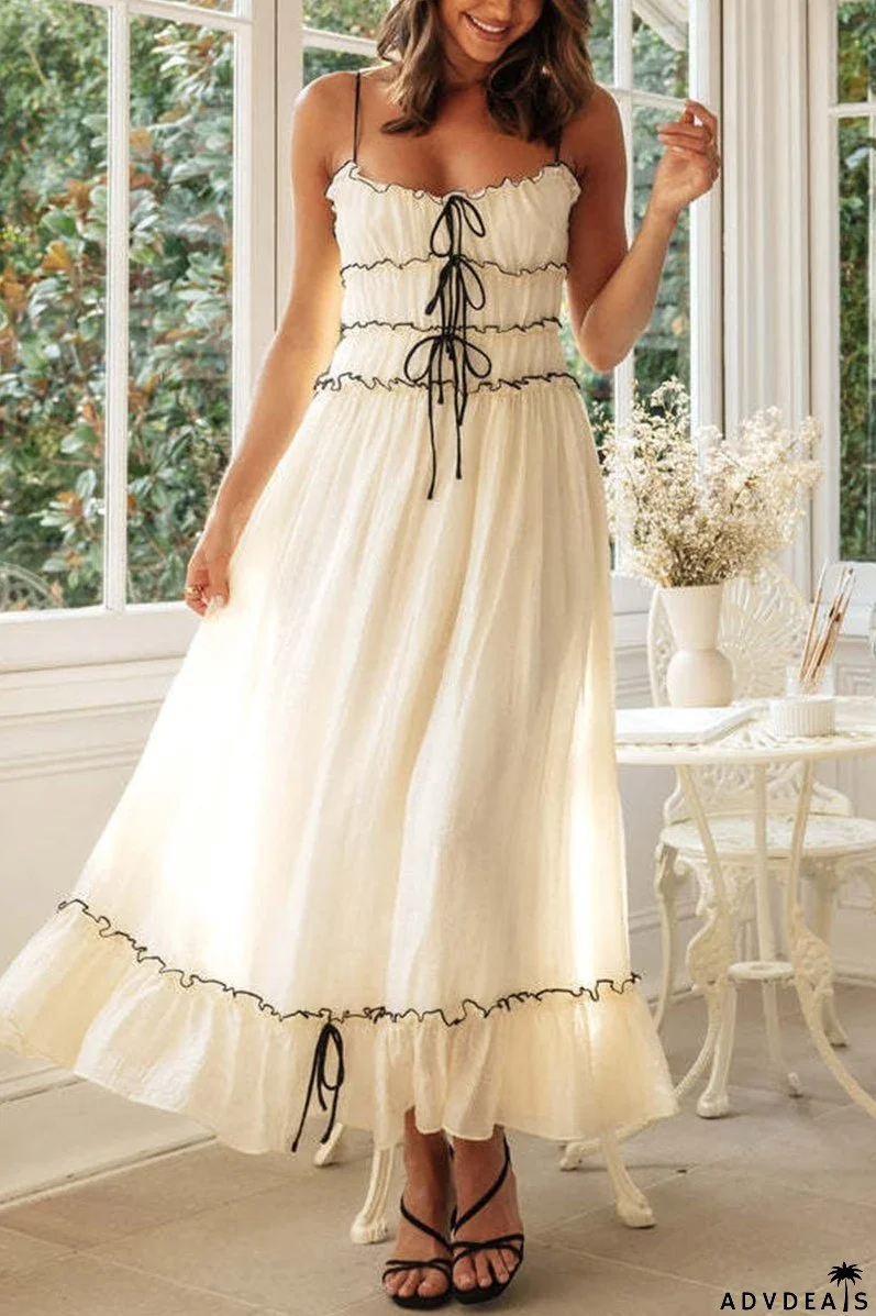 Sexy Vacation Solid Frenulum Backless U Neck Sling Dress Dresses
