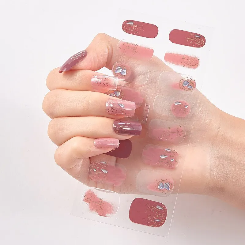 16 Tips/Sheet Lucency Patterned Nails With Creative Nail Decoration Sticker For Nails Decals Plain Stickers Shiny Nail Tape
