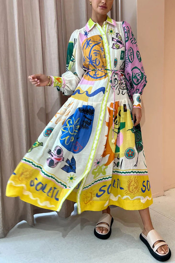 Mature Women Printed Positioning Cardigan Long Sleeve Dress
