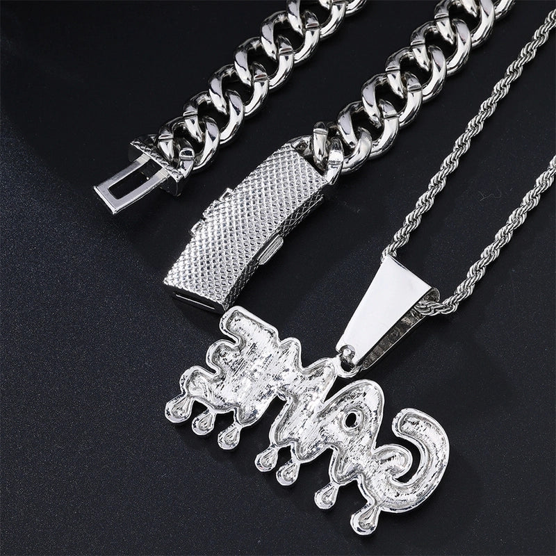 Hip Hop Game Letter Pendant Necklace Full Diamond Full Zirconium Gold Plated Cuban Link Chain Advanced Accessories