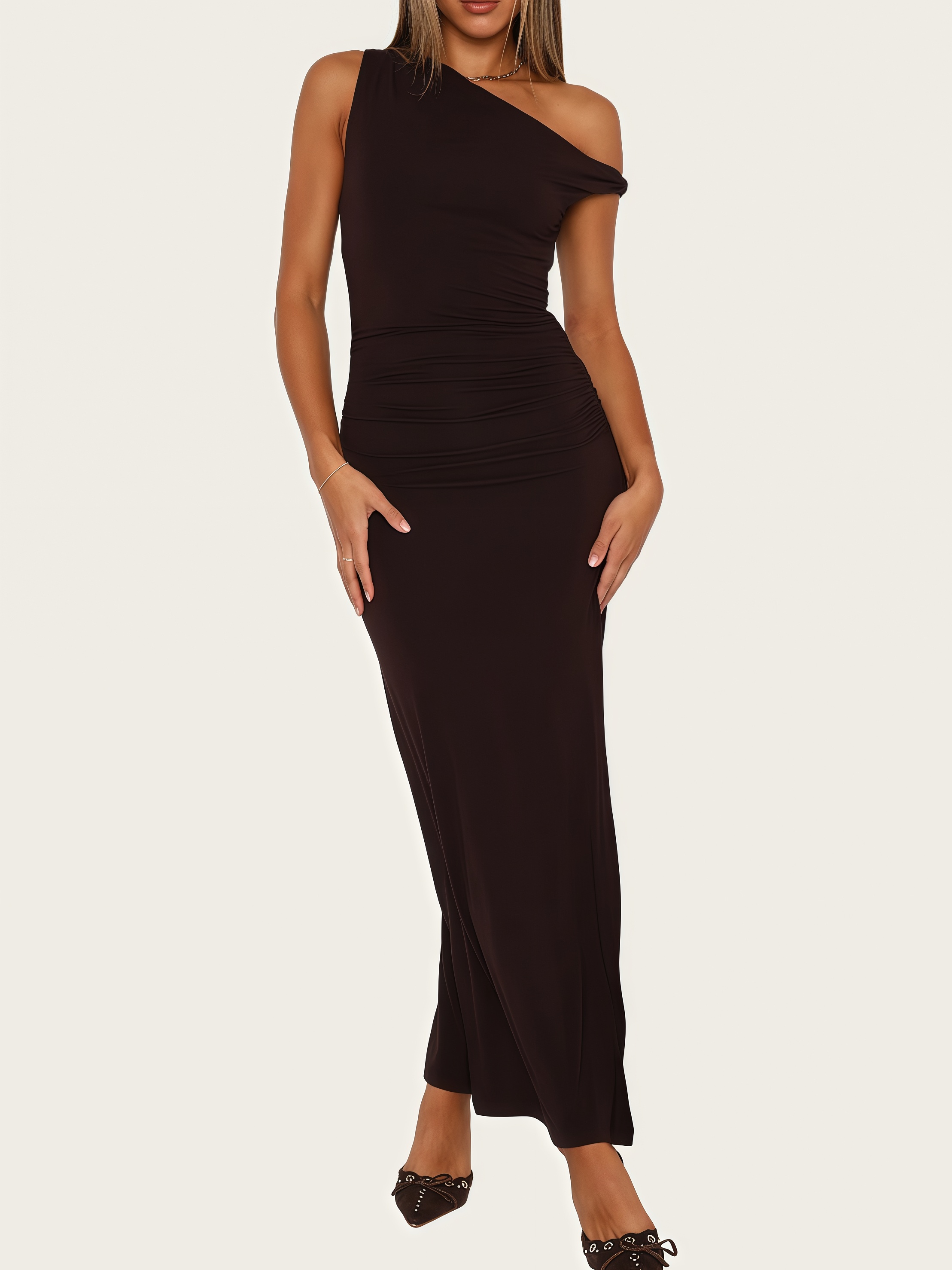 One-Shoulder Ruched High-Slit Maxi Dress - HIGIANNA&reg;