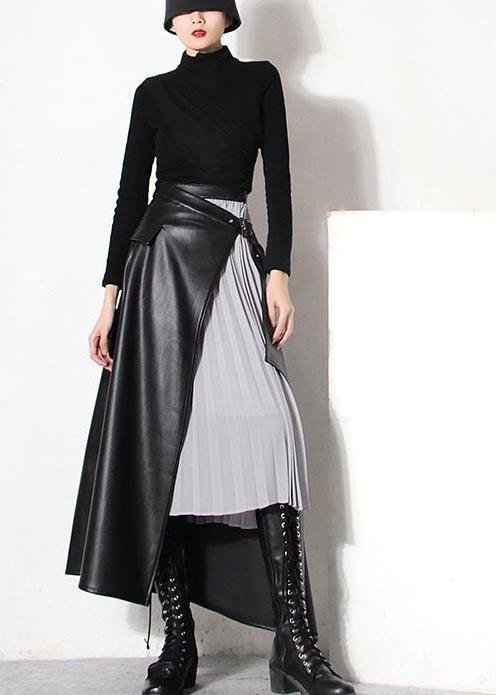 Bohemian Black asymmetrical design Patchwork Skirts Spring