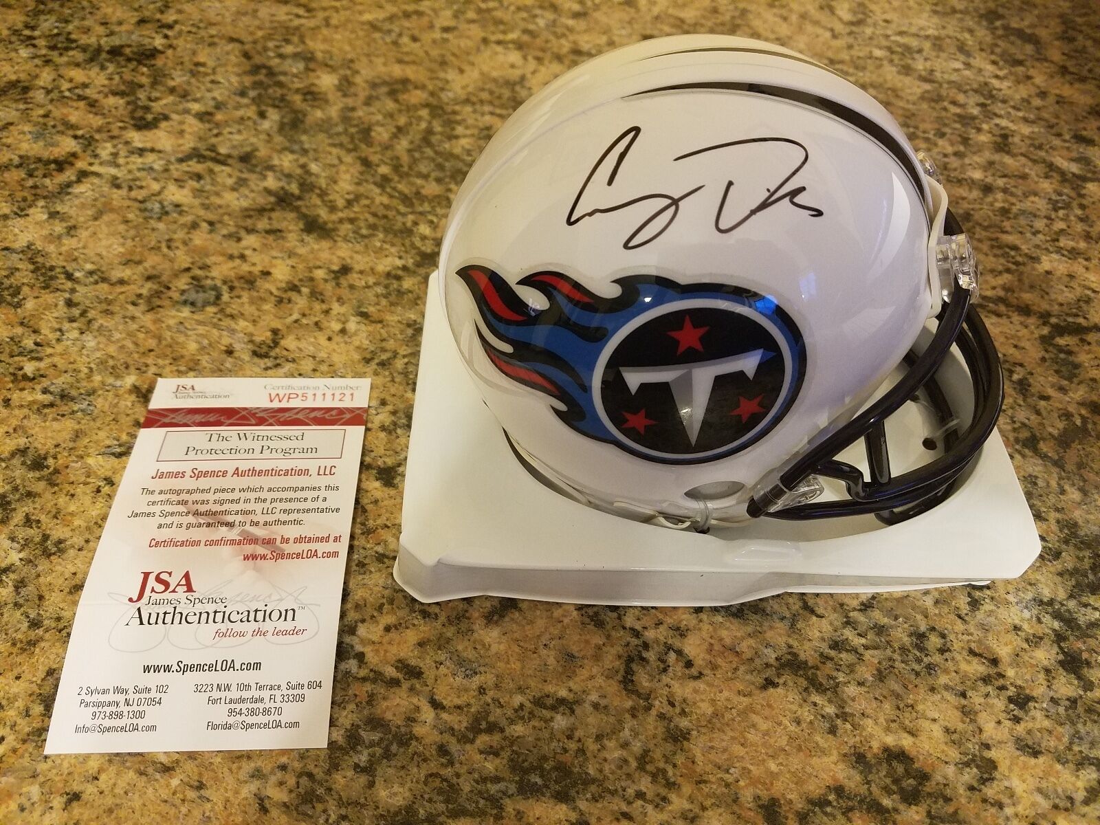 COREY DAVIS 'TENNESSEE TITANS' 2017 1ST RD PICK SIGNED MINI-HELMET *JSA WP511121