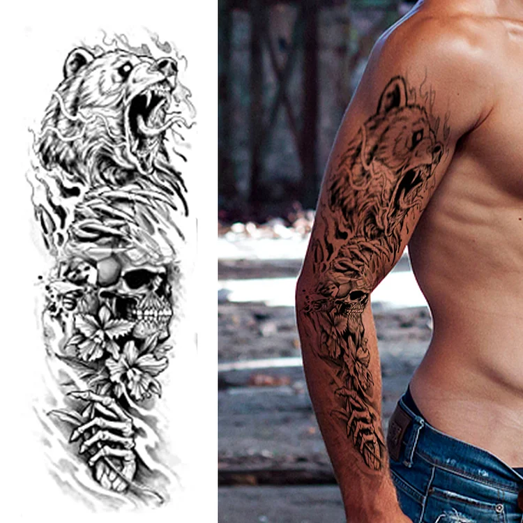 3D Animal Arm Tattoo Wolf Lion Cool Fake Tattoo (4pcs)
