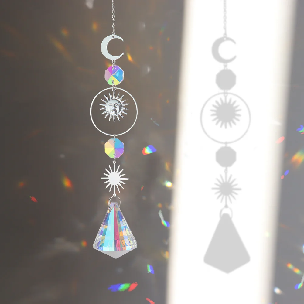 Wind Chime Crystal Light Catcher Ball Ornaments Round Frame Pendant (6)