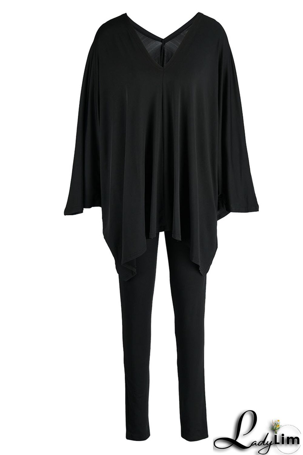 Black Casual Solid Patchwork V Neck Long Sleeve Two Pieces