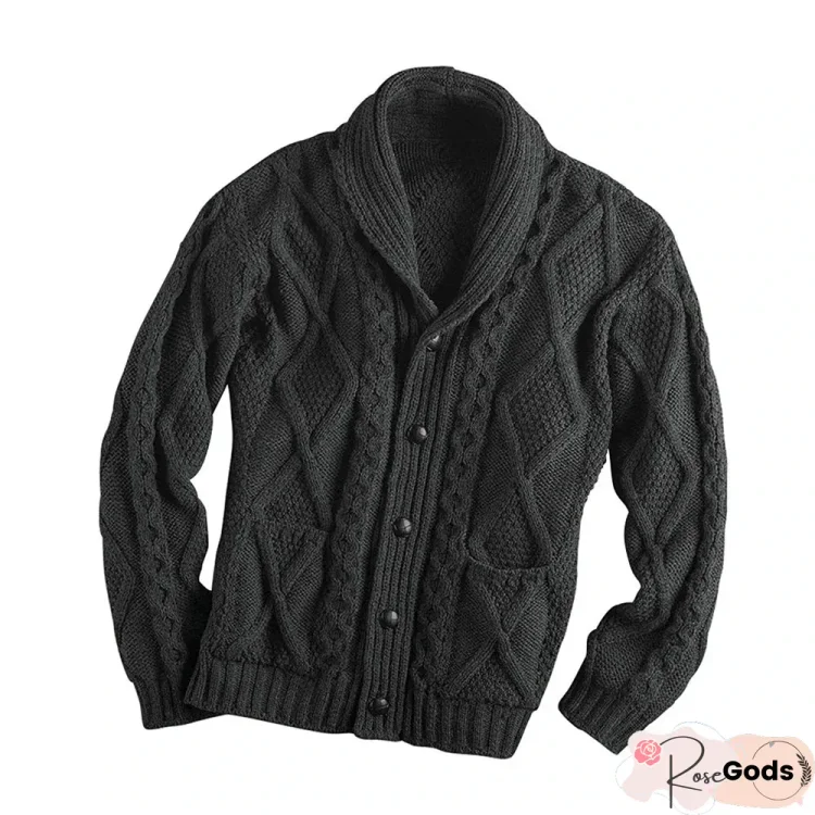 Men's Sweater Solid Color Long Sleeve Lapel Cardigan Coat Sweater