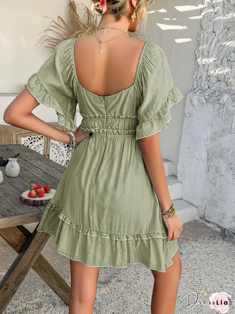 Sexy Striped V-neck Fungus Sleeve Lace-up Nightclub Dress