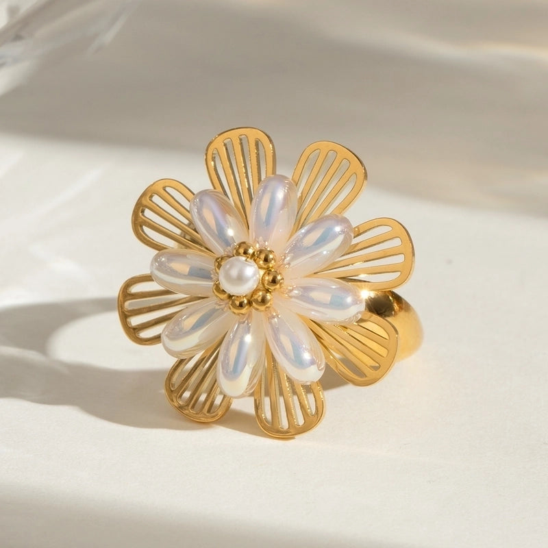 Minimalist Classic Style Flower 304 Stainless Steel Rings