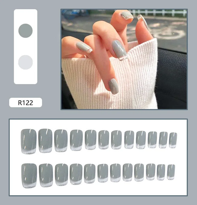 French Mordern stylish Elegant Gold Sliver Edge Line Wearable False Nails-Nail Inspo