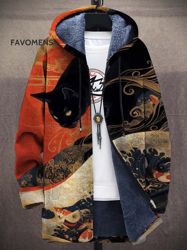 Handsome Japanese Black Cat Unisex Plush Thick Long-Sleeved Sweater Cardigan Coat Multicolor / S