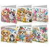 (US Only)6Pcs Cat Dog DIY Diamond Art Greeting Card Diamond Art Handmade Card Friend Gift
