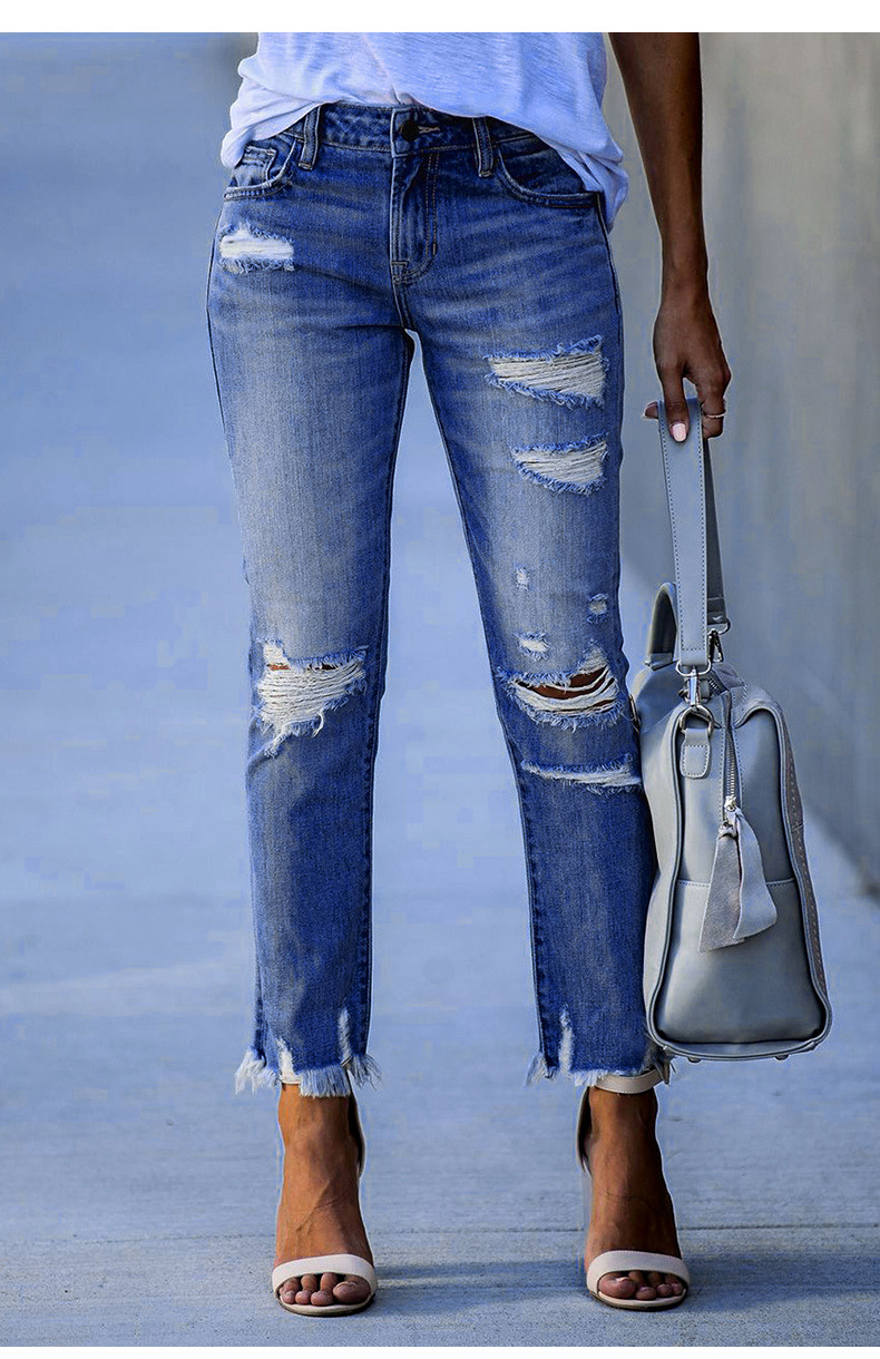 New Washed and Frayed Tassel High Stretch Skinny Plus Size Jeans