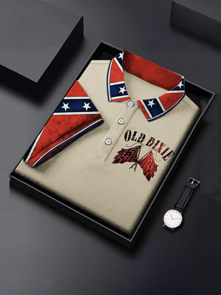 Men's Old Dixie Rebel Flag Contrast Polo Shirt