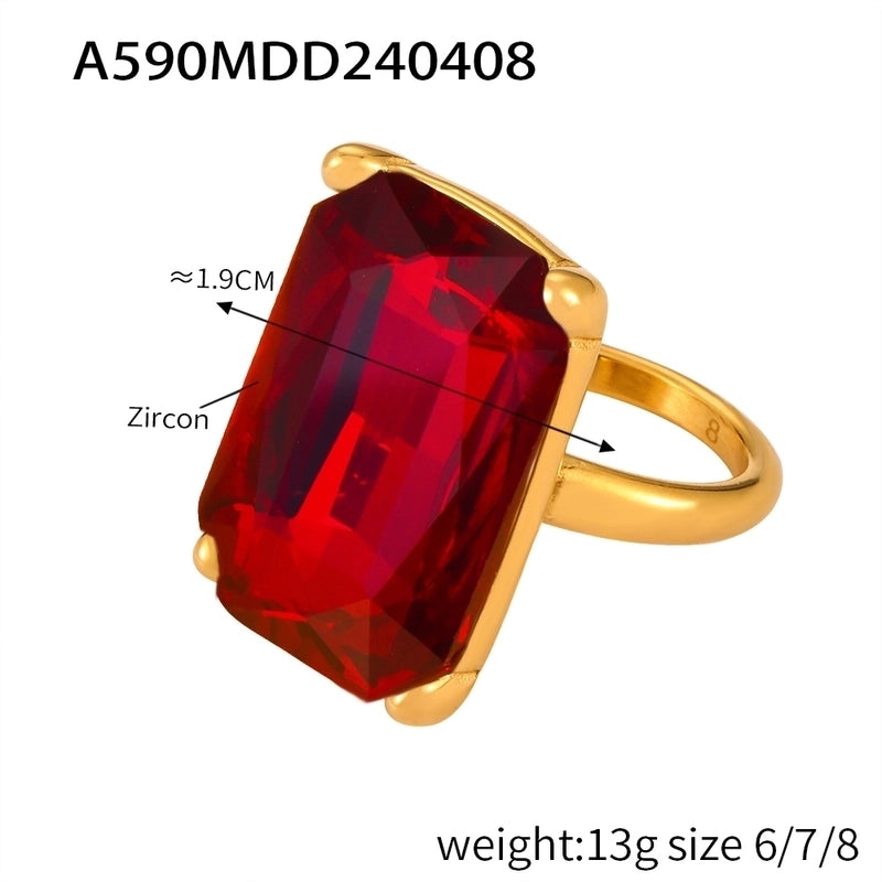 Casual Minimalist Commute Round Rectangle 304 Stainless Steel 18K Gold Plated Rhinestones Zircon Open Rings Rings In Bulk