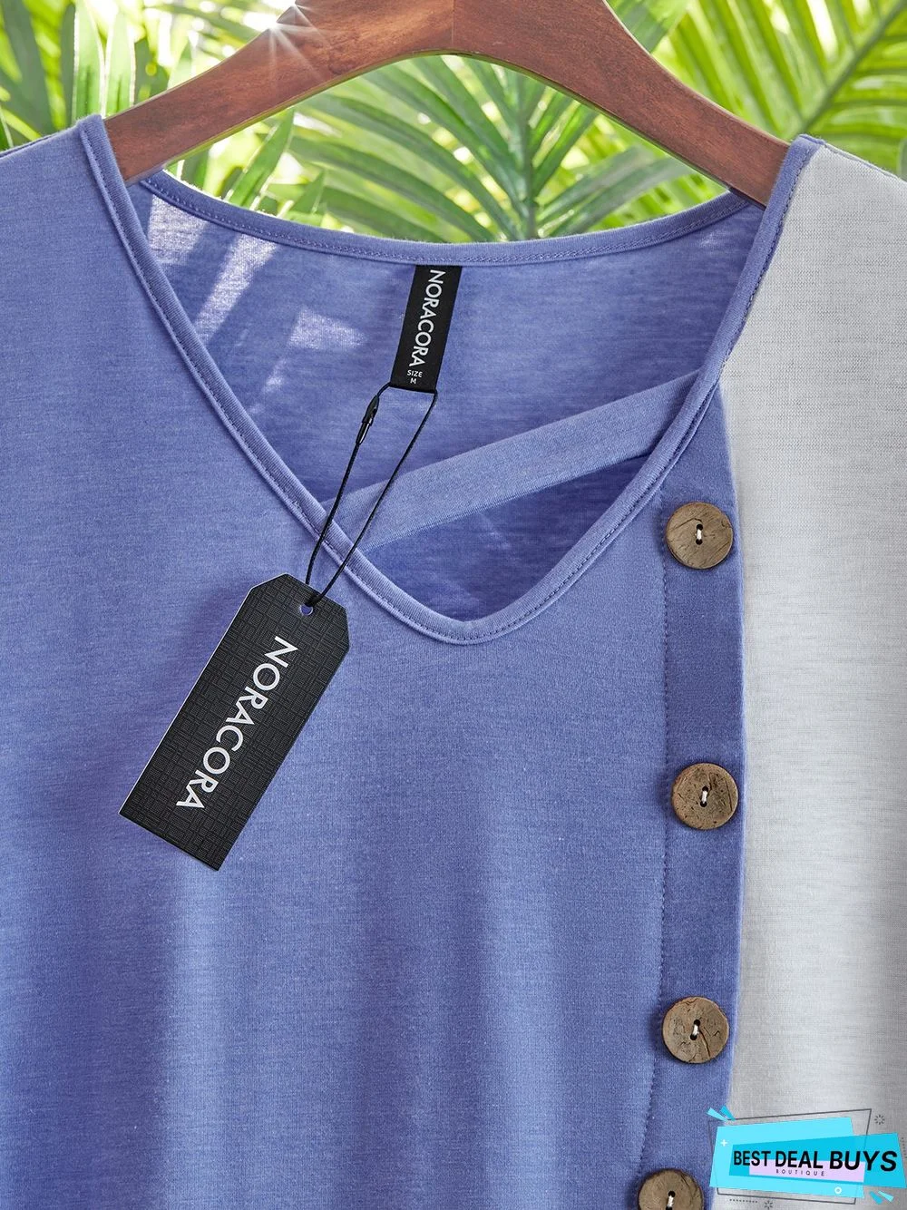 Women's Vacation Casual Jersey Color Block Button Cross Neck  Short Sleeve Tunic T-Shirt