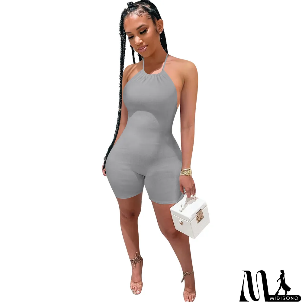MidiSono - Women's Lace-Up Rib Backless Sexy Jumpsuit