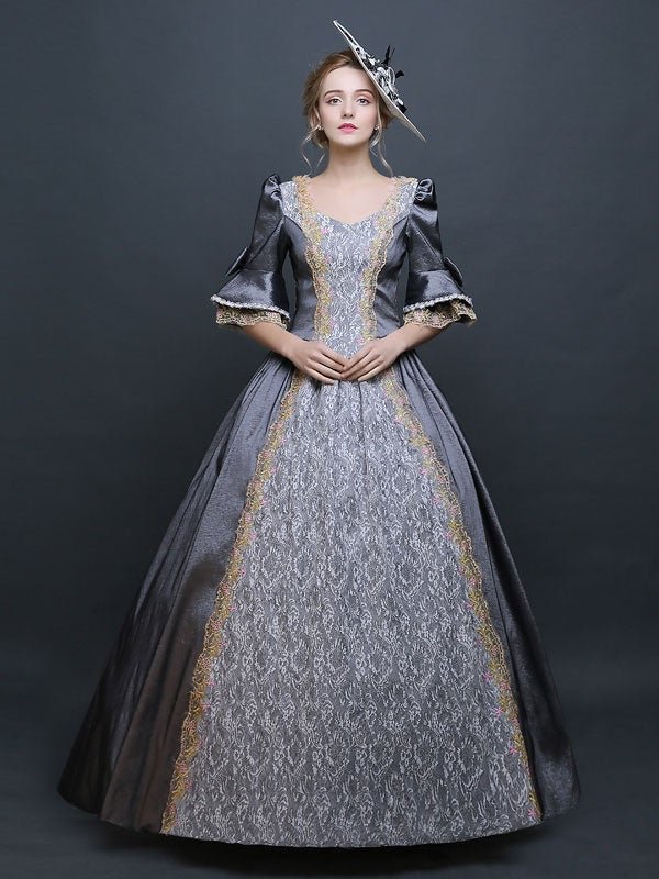 Women Retro Prom Dress Halloween Costume Gray Satin Ball Gown Princess  Victorian Dress Novameme