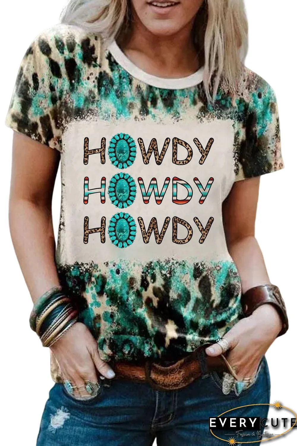 Leopard Bleach HOWDY Graphic Round Neck Tee