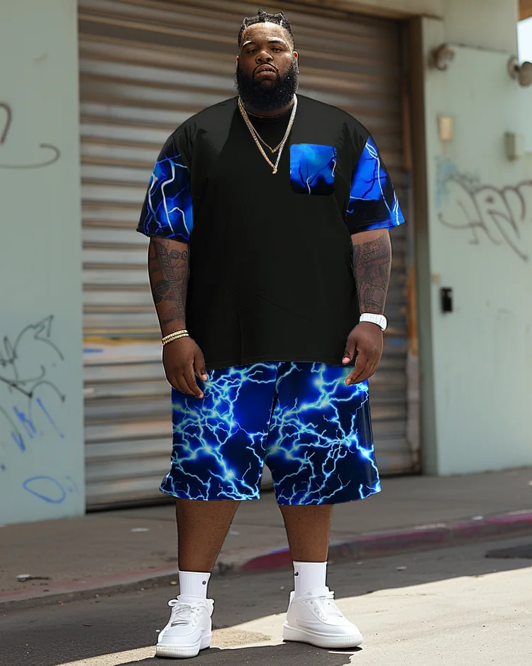 Men's Plus Size Street Fashion Electric Print T-Shirt Shorts Suit