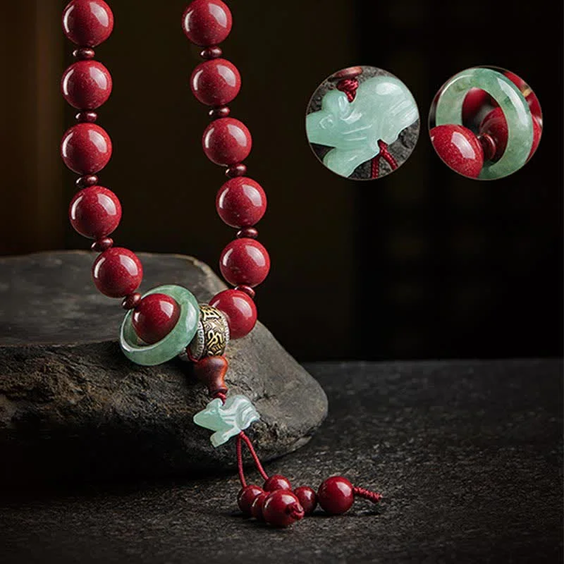 925 Sterling Silver Chinese Zodiac Cinnabar Om Mani Padme Hum Jade Blessing Wrist Mala