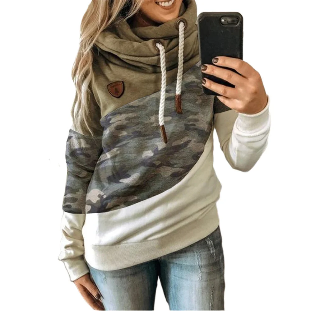 Uveng Splicing Stitching Hooded Fleece Loose Sweater