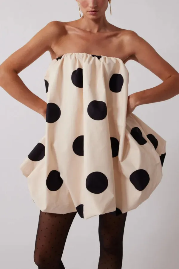 Fashionable Polka Dot Print Off-shoulder Sleeveless Loose Mini Dress