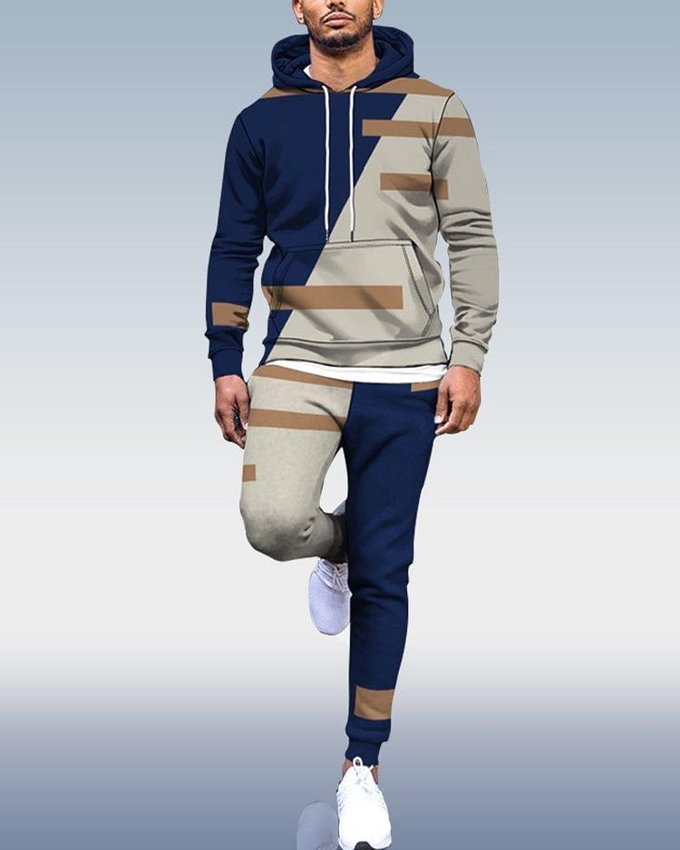 Men's Hooded Fashion Patchwork Suit Pants