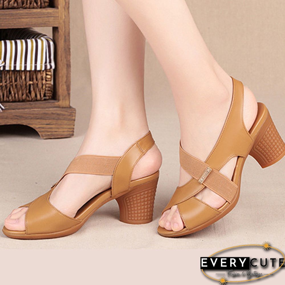 Women Ankle Strap Sandals Peep Toe High Heels Rome Summer Women's Thick Heel Comfortable Shoes Ladies Fashion PU Footwear
