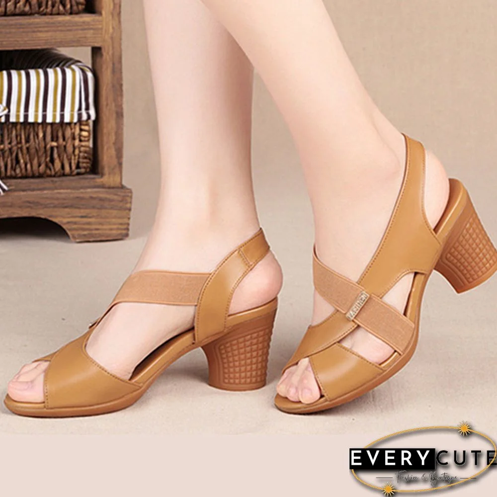 Women Ankle Strap Sandals Peep Toe High Heels Rome Summer Women's Thick Heel Comfortable Shoes Ladies Fashion PU Footwear