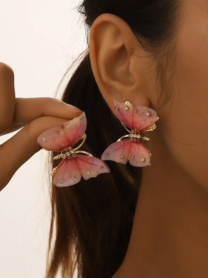 Trendy Tulle Diamond Butterfly Stud Earrings socialshop