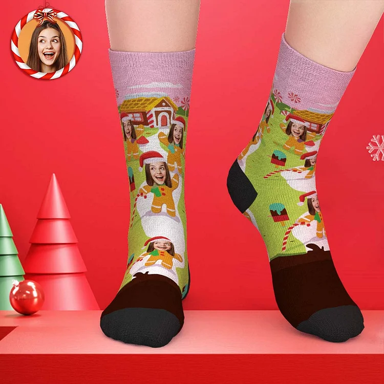 Custom Face Socks Gingerbread Man Christmas Socks