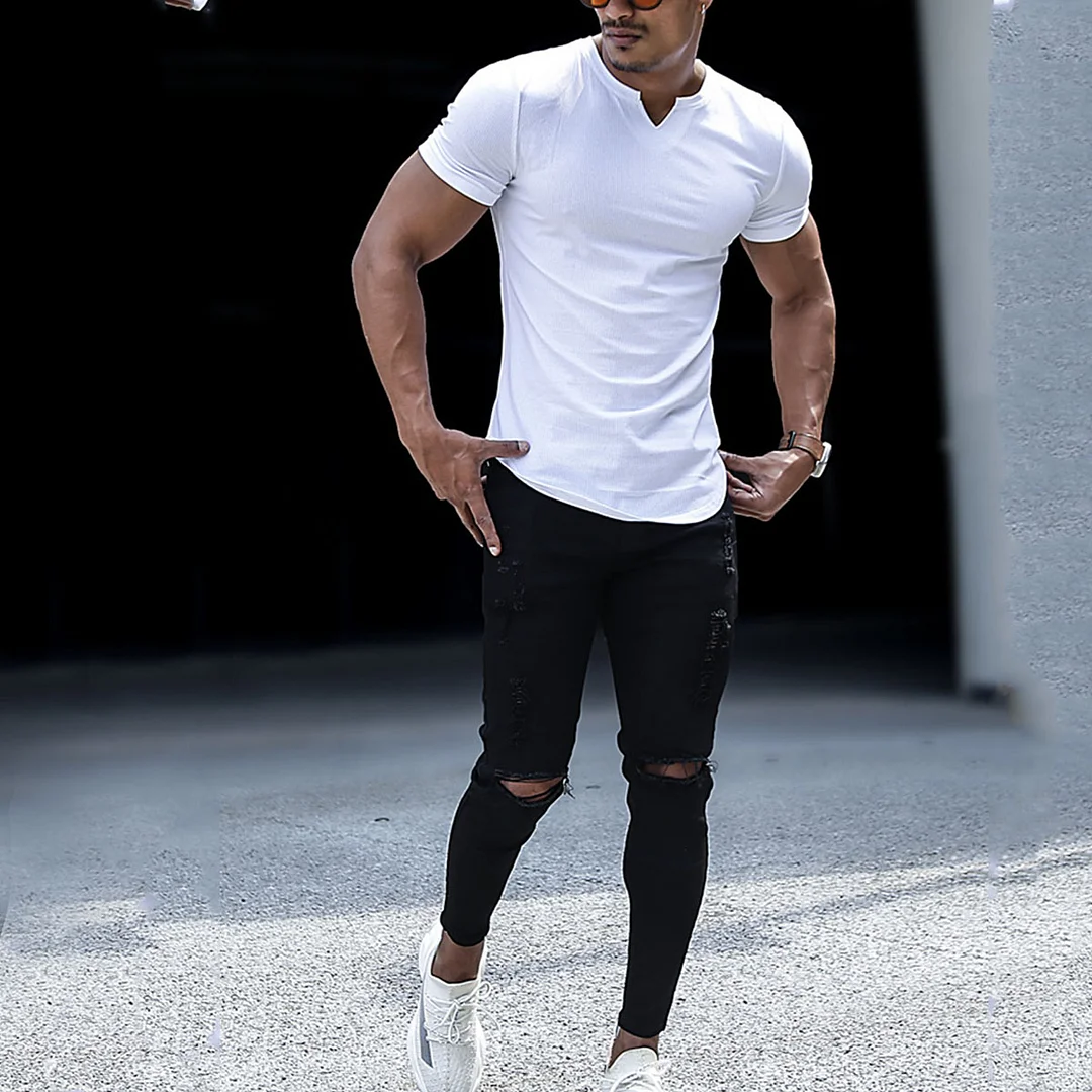 Men's V-Neck Slim Fit Basic T-Shirt-inspireuse