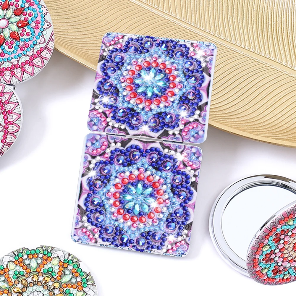 DIY Mandala Diamond Painting Makeup Compact Mirror Portable Folding Purse Mirror