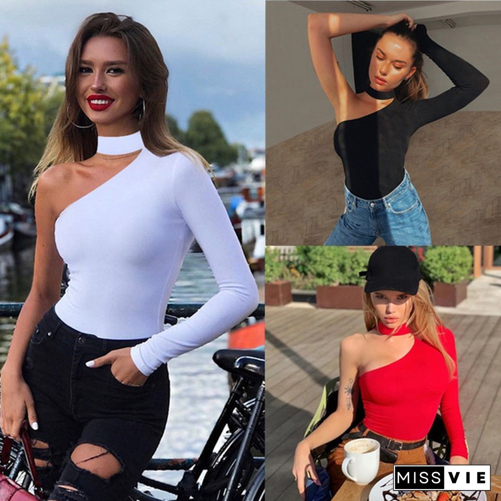 Solid Cotton Halter One Shoulder Sexy Fashion Woman Winter Spring Solid Body Jumpsuit