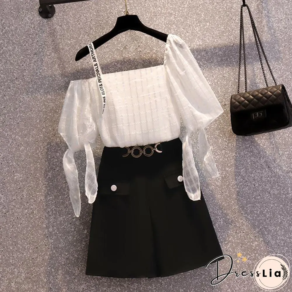 Fashion Off Shoulder Tee+Chic Shorts P11613