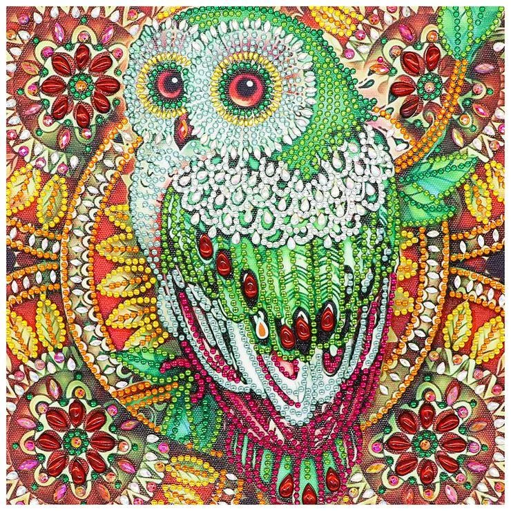 Partial Special-shaped Crystal Rhinestone Diamond Painting - Green Owl(30*30cm)