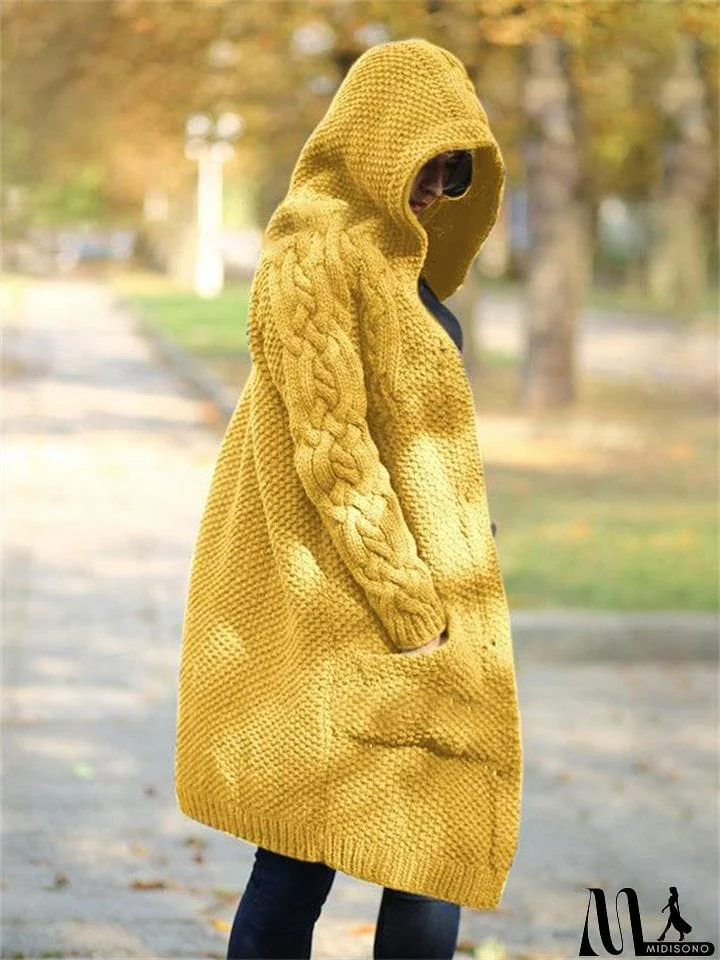 MidiSono - Women's Warm Buttoned Hooded Long Sweater Cardigan