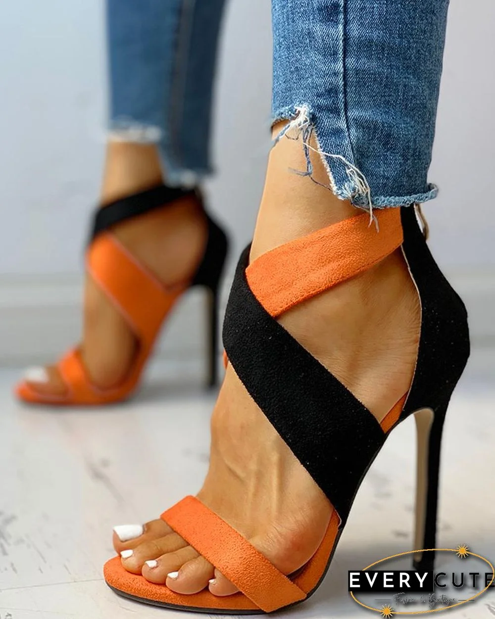 Colorblock Crisscross Thin Heeled Sandals