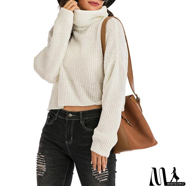 MidiSono - High Necked Pullover Sweater Top