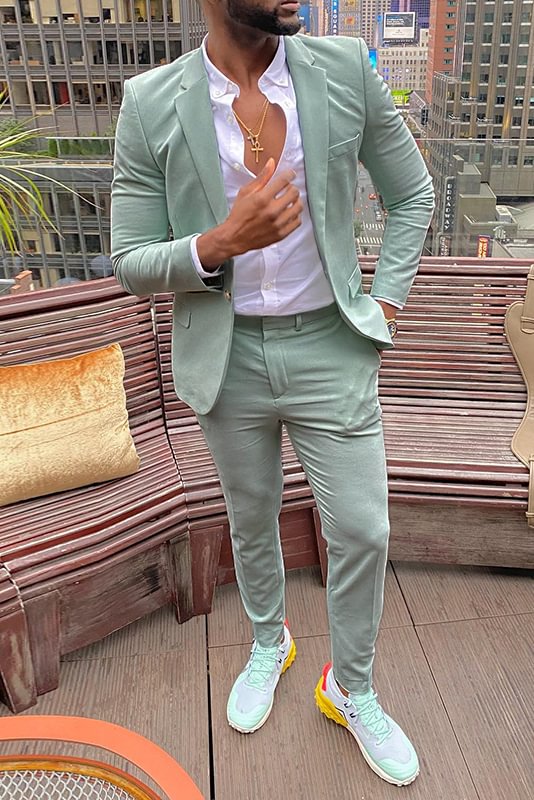 Tiboyz Outfits Light Green Blazer And Pants Two Piece Suit